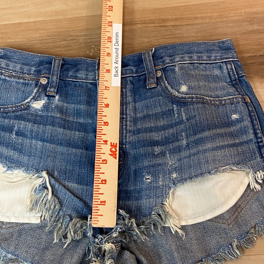 Abercrombie & Fitch Festival Denim Shorts High Rise Distressed Frayed Hem Sz 0 - Picture 7 of 8